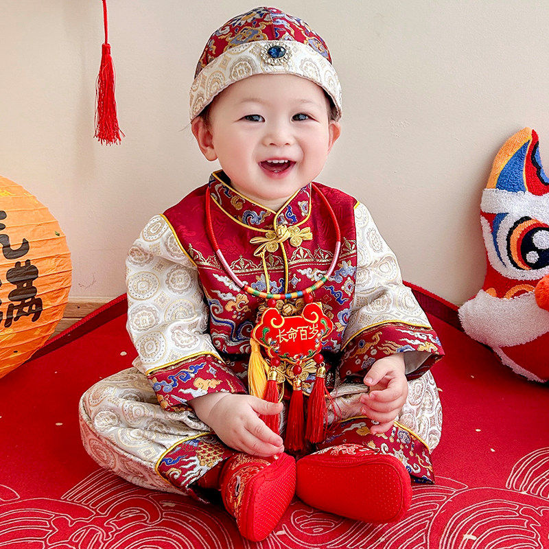 周岁礼服男宝宝抓周衣服新中式儿童洋派套装生日婴儿春秋拜年唐装