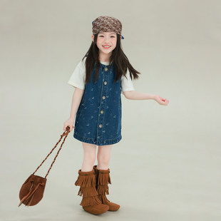 大耳象女童樱桃马甲牛仔裙2026春季新款宝儿满印休闲无袖背心裙子