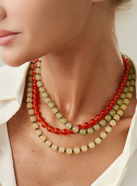 欧美跨境饰品 高级感淡绿色透玻璃串珠项链 时尚简约米珠锁骨