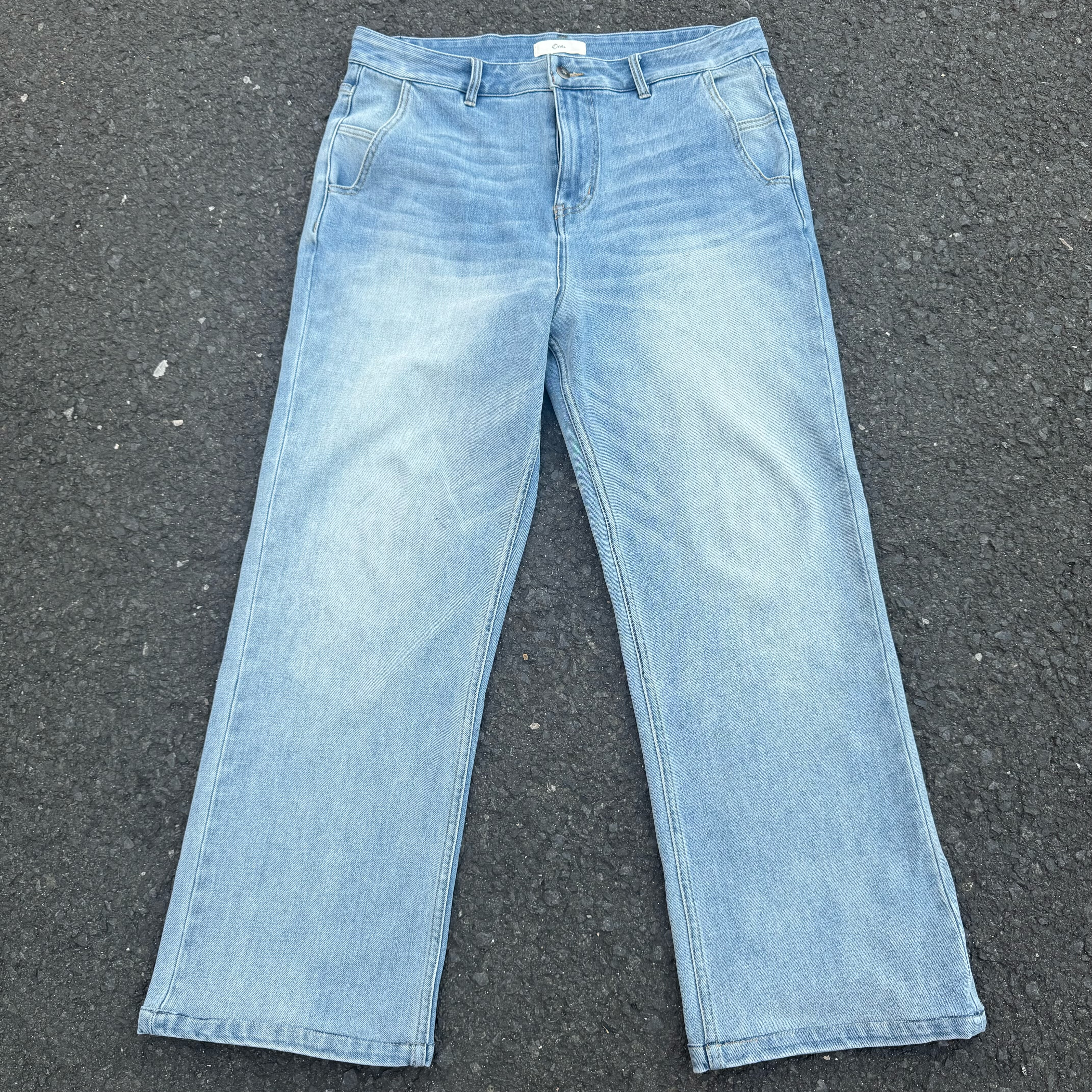 Ohdia毕业级私人订制莱卡弹力蓝牛牛仔裤A字廓形直筒裤裤子