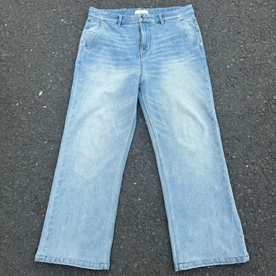 Ohdia毕业级私人订制莱卡弹力蓝牛牛仔裤A字廓形直筒裤裤子