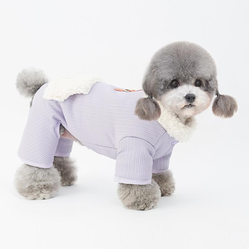 秋冬新款加厚加绒泰迪比熊小狗狗四脚衣保暖灯芯绒雪纳瑞连体棉服