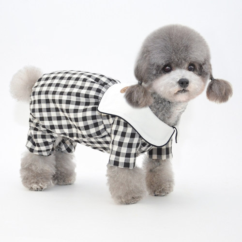 春夏薄款透气狗狗四脚衣泰迪比熊博美连体衣格子休闲小狗狗衣服潮