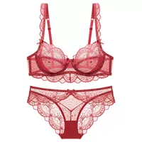 Triumph/ TRIUMPH Sexy Lingerie Women's Ultra-Thin Cut-out Lace Lingerie Large Bra Set to Make the chest look smaller thumbnail 4