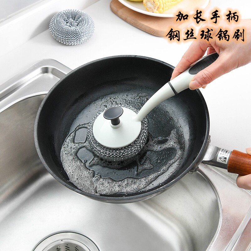 日本SP厨房长柄洗锅刷头洗碗清洁刷子家用水槽不锈钢钢丝球神器