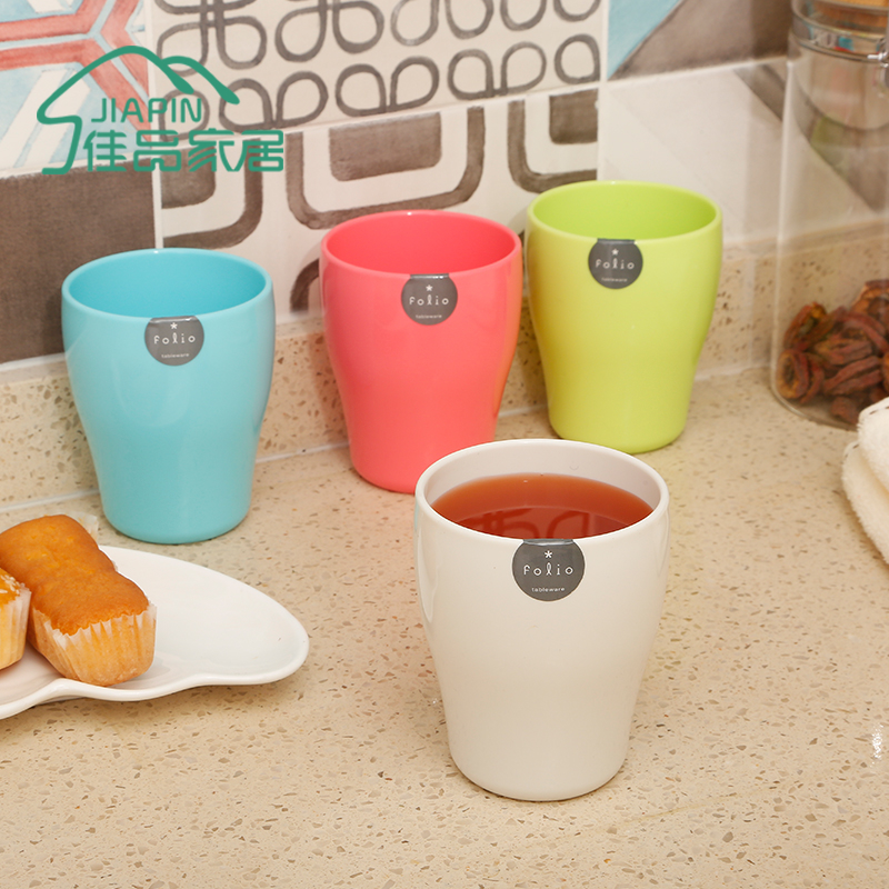 日本进口纯色日式塑料水杯可爱糖果色隔热碗咖啡杯情侣杯儿童饭碗