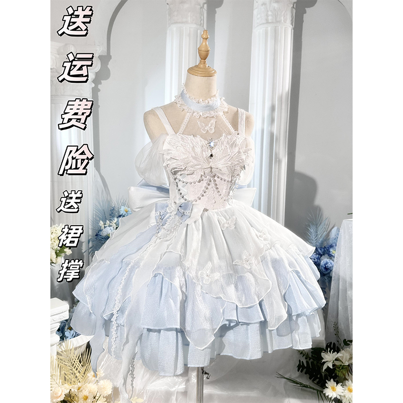 天鹅湖lolita纯欲风蓝白公主裙女