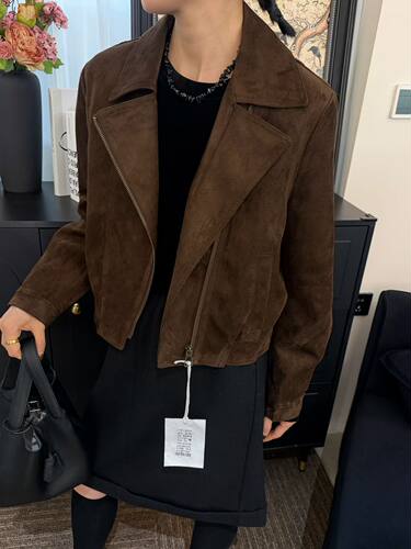 小个子鹿皮绒机车服短款外套女2026秋季新品洋气复古锦娇衣26-076
