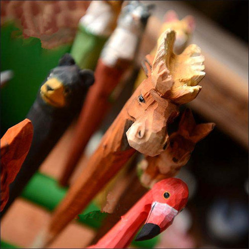 包邮立体动物笔手工木雕彩绘