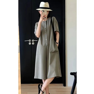 法式高级感休闲连体裤女夏季大码胖mm小众设计感阔腿裤时尚连衣裤