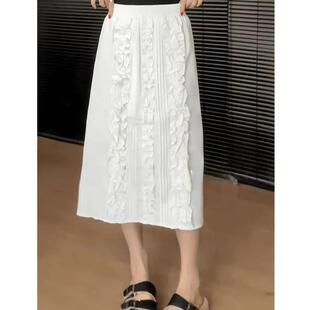 韩系木耳边气质半身裙女春夏大码胖mm高腰显瘦休闲百搭洋气半身裙