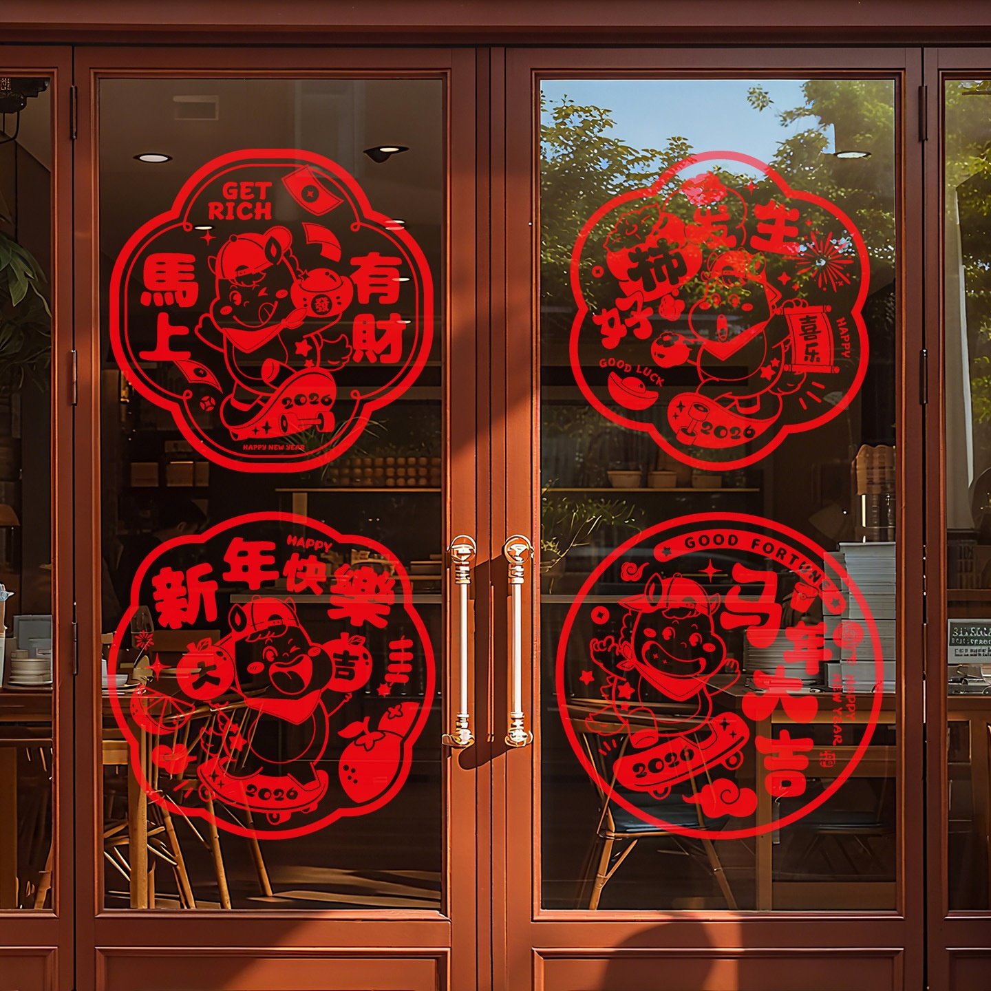 马年窗花福字门贴春节过年2026新款玻璃窗户静电贴纸新年装饰用品