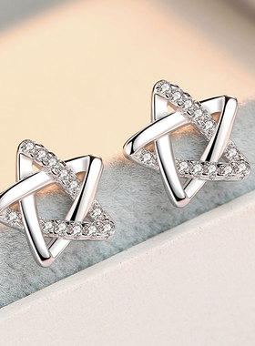 925纯银星星耳钉女五角星气质2018新款百搭韩国个性学生网红耳环