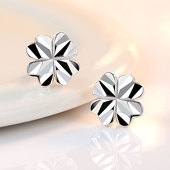 耳环千足正品 999纯银四叶草耳钉女养耳洞防过敏学生个性 气质时尚