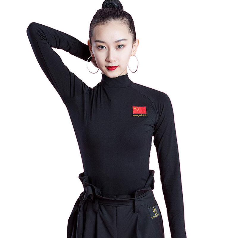 秋季拉丁舞练功服女新款摩登舞国标舞蹈服长袖跳舞上衣t恤