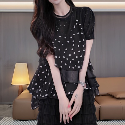 法式荷叶拼接宽松显瘦大码衬衫