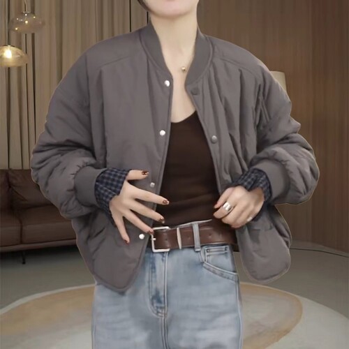 复古休闲风立领棉服外套女款