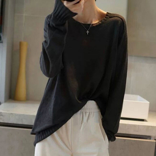 太迷人了 随性洒脱的气质 宽松长袖薄款精纺羊绒衫女纯羊绒毛衣