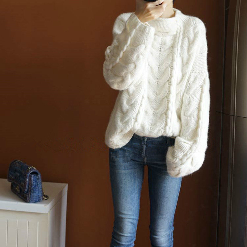 Gao端，美的任性，手工编织大麻花全羊绒衫廓形毛衣女粗针半高领