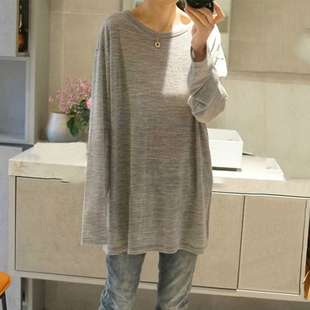 精致温柔  气质简单舒服 精纺羊绒衫女圆领中长款纯羊绒毛衣宽松