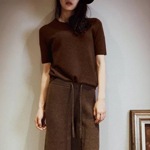 温柔与利落并存！100%羊绒短袖女纯羊绒衫女圆领羊绒毛衣T恤秋冬