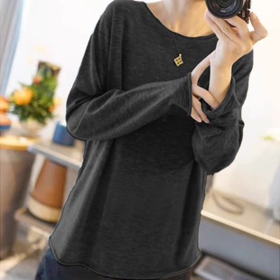 久违潇洒 百搭又好穿的精纺羊绒衫薄款宽松卷边羊绒毛衣灰色/黑色