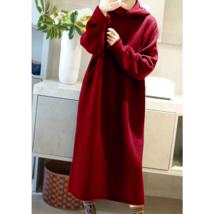 长款 重磅系列 宽松羊绒衫 大气连帽羊绒长袍 连衣裙2色 太好穿了