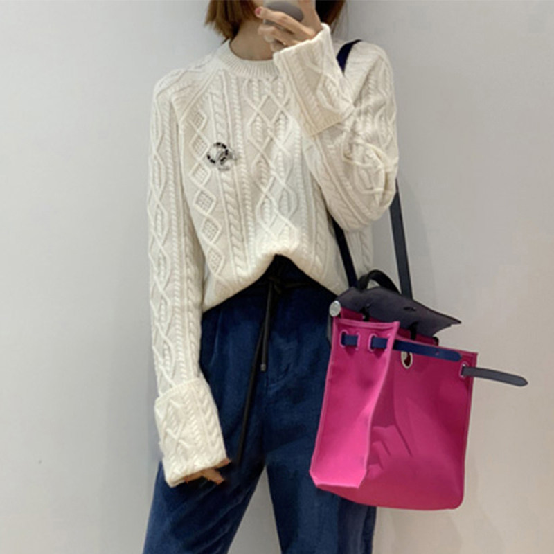 衣品加分~减龄气质绞花100%纯山羊绒衫女圆领翻边袖毛衣宽松厚,女装/女士精品,羊绒衫,淘宝优惠券,粉丝福利购,淘宝优惠卷