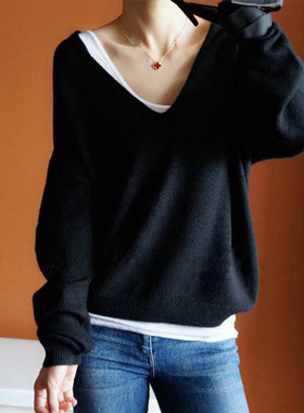 过目难忘 软糯气质 V领100%山羊绒衫女纯羊绒毛衣宽松秋冬加厚