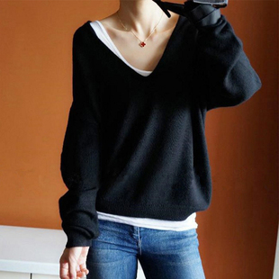 过目难忘 软糯气质 V领100%山羊绒衫女纯羊绒毛衣宽松秋冬加厚
