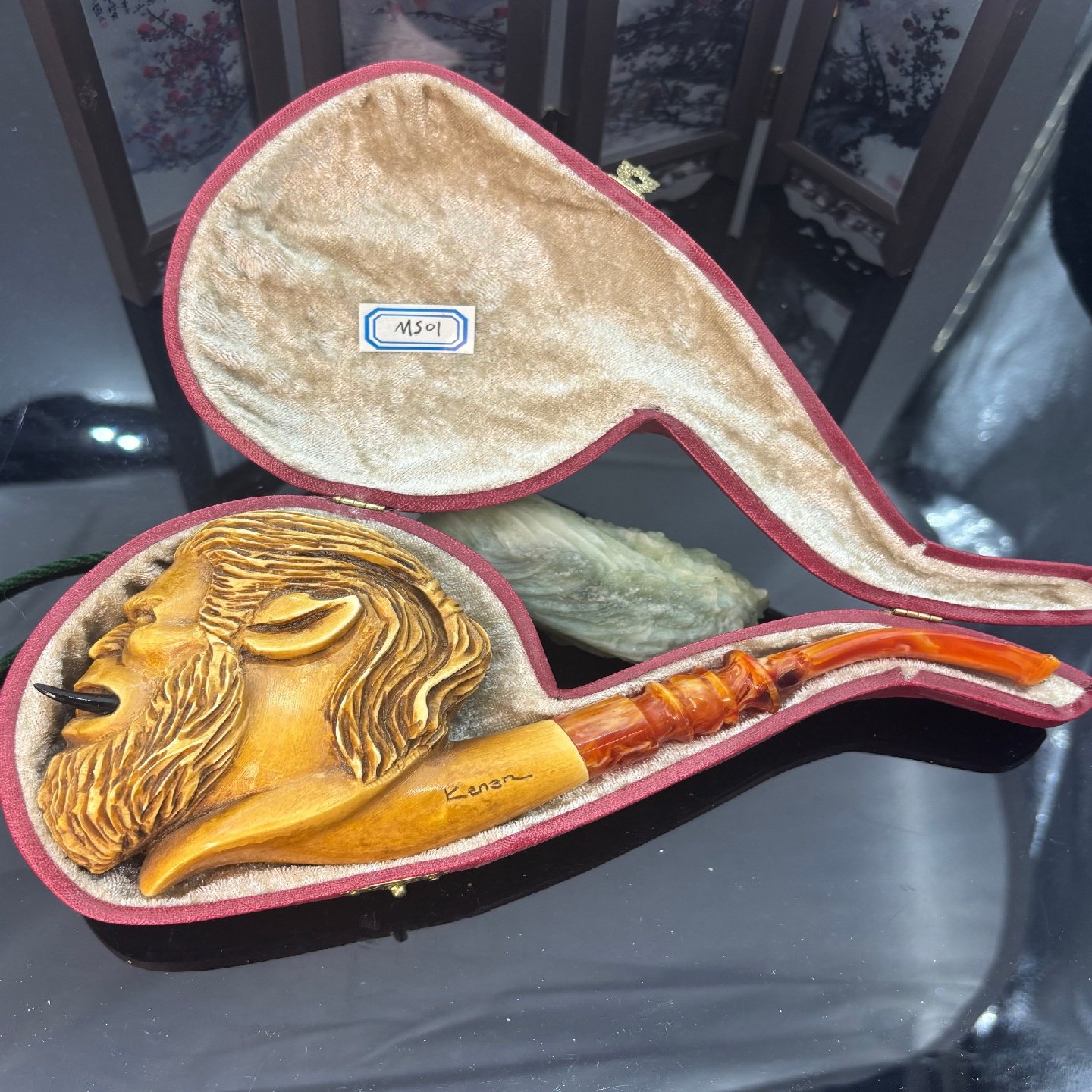 土耳其凯南师傅手工天然海泡石原石雕刻精美魔兽超大号烟斗烟具