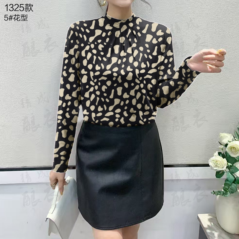 大码女装胖MM网纱印花长袖t恤女
