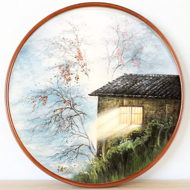 实木圆形画框钻石画装裱框中国风十字绣油画国画书法裱框新中式框