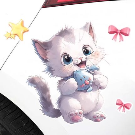 开心猫咪个性卡通动物汽车装饰划痕遮挡遮盖贴纸车身创意车贴