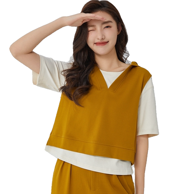 轩日纯色背心连帽卫衣