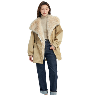 轩日2026冬季新款可拆卸休闲中长款外套女抽绳连帽长袖派克服chic