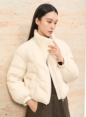 HIGHDAY轩日高端鹅绒短款羽绒服2025冬季小个子设计感通勤外套女