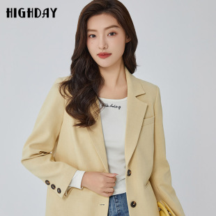 洋气时尚 轩日商场2026春季 气质OL西装 浅黄外套女九分袖 西服潮 新款