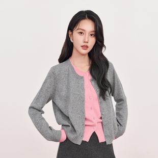 HIGHDAY轩日100%绵羊毛针织衫2026早春新品撞色时尚气质开衫上衣