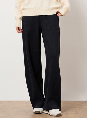 HIGHDAY轩日商场同款休闲裤2025冬季新品加绒阔腿直筒显瘦长裤子