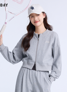 highday轩日灰色休闲卫衣2025春新款长袖女拉链设计显瘦短款外套