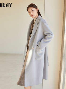 highday轩日同款女装2024冬季西装领宽松双面尼新款优雅气质大衣