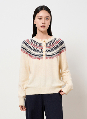 HIGHDAY轩日长袖针织衫2025冬季新品半开领针织衫宽松显瘦上衣女