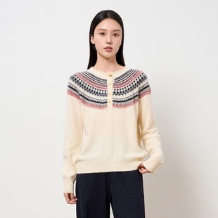 HIGHDAY轩日长袖针织衫2025冬季新品半开领针织衫宽松显瘦上衣女