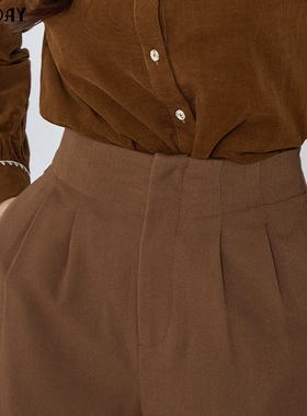 highday轩日2025春秋新款高腰休闲裤女纯色气质西装裤直筒阔腿裤