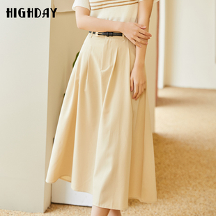 高腰纯色半身裙过膝西装 裙女QZ04CE32537 新款 highday轩日2025夏季