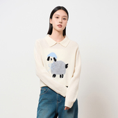 HIGHDAY轩日polo领毛衫 2025秋冬米白色针织衫 甜美显嫩百搭上衣女
