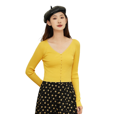 轩日优雅v领长袖针织毛衫