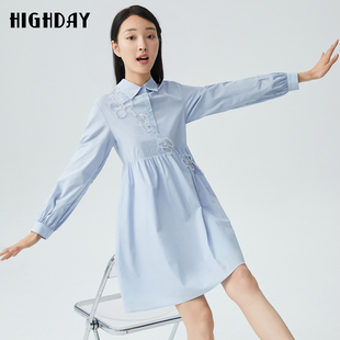 打底衬衫 浅蓝色长袖 裙女a字娃娃裙连衣裙 新款 highday轩日2026春季