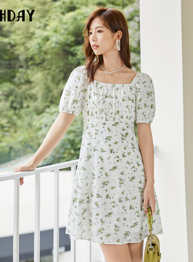 highday轩日2024夏季新款法式方领碎花镂空短袖连衣裙LQ05BE32698